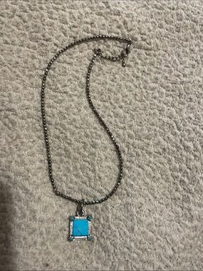 Turquoise Square Pendant Necklace - Blue Stone - Turquoise Accent